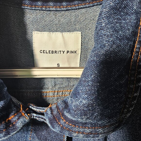 Celebrity Pink Distressed Denim Jacket With Button Front & Chest Pockets Small - Picture 2 of 4